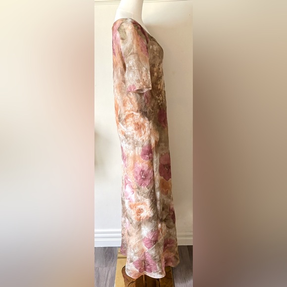 Vintage 90s Short Sleeve Bohemian Earth Tone Water‎ Colour Floral Maxi Dress - Picture 10 of 15